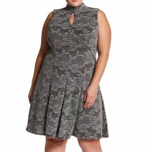 New Sharagano sleeveless Grey Black Party Dress Short Flare 16W Plus Cut Out